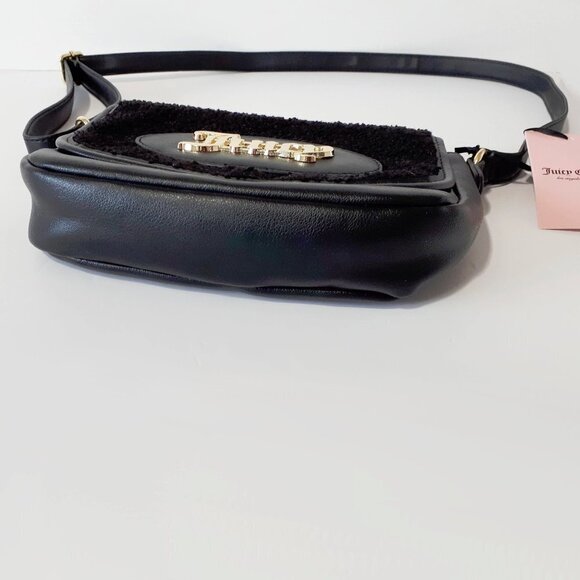NWT Juicy Couture black faux leather & faux shearling satchel bag - Picture 6 of 6